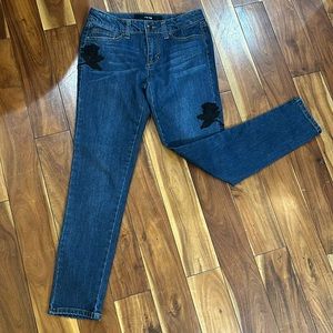 Joe’s size 14 straight leg stretch jeans with embroidered appliqué